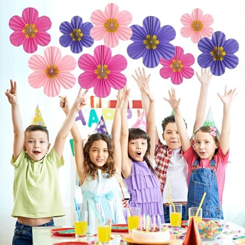 9 PCS Pink Purple Hanging Paper Fans for Decor