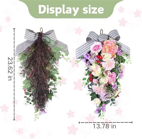 24-Inch Lighted Spring Peony Wreath for Front Door