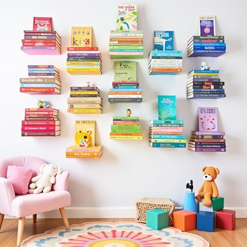 Floating Invisible Bookshelf Wall Mounted Set of 4 - Aluminum - Convert Books into Shelves