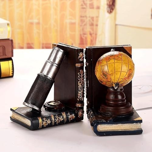 Unique Vintage Globe Telescope Bookend for Shelves