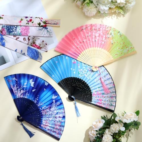 Zonon 4 Pack Handheld Folding Fans with Tassel