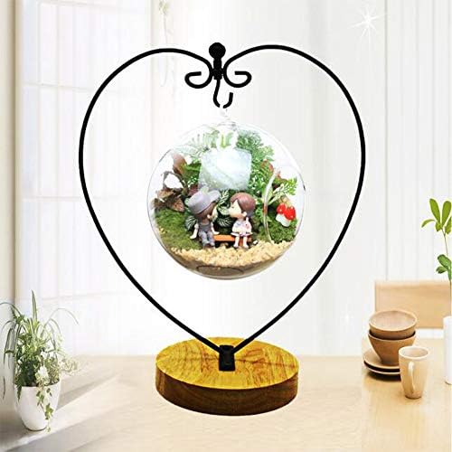 Heart Shape Ornament Display Stand for Hanging Glass Terrarium Wood Base