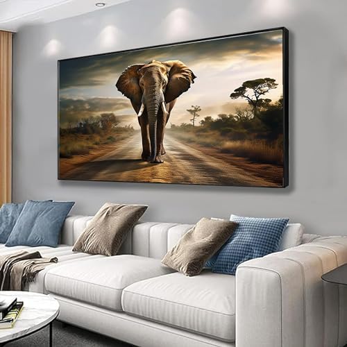 Feuwile Elephant Canvas Wall Art with Gold Frame