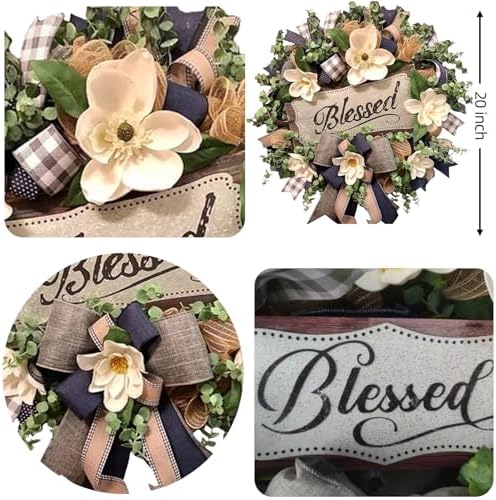 White Magnolia Wreath for Front Door Farmhouse Decor