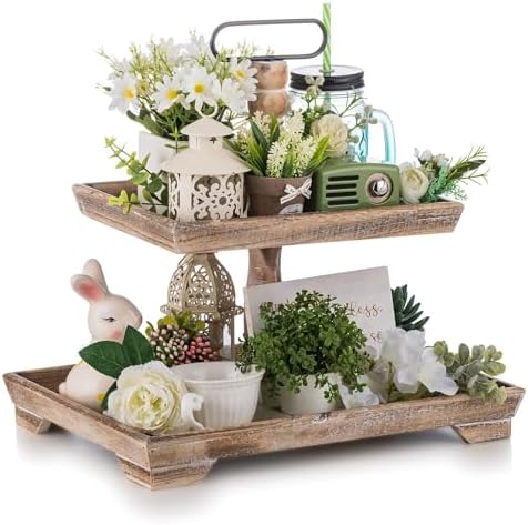 Hanobe 2 Tier Farmhouse Serving Tray Stand