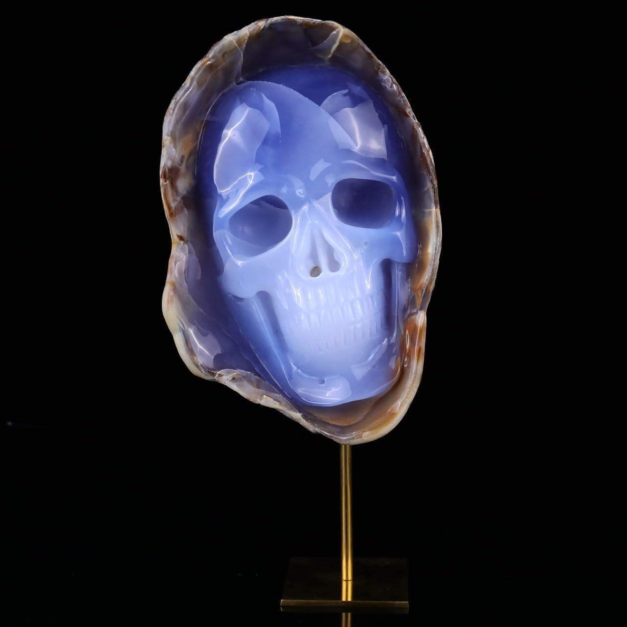 Crystal Skull Head Sculpture - Natural Blue Chalcedony Decor