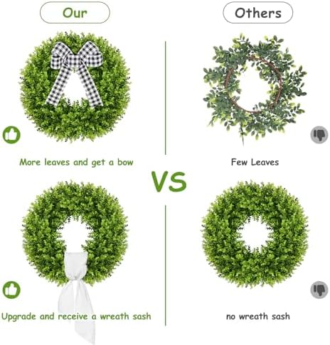 Vlorart 20-Inch Boxwood Wreath Artificial Front Door Decor
