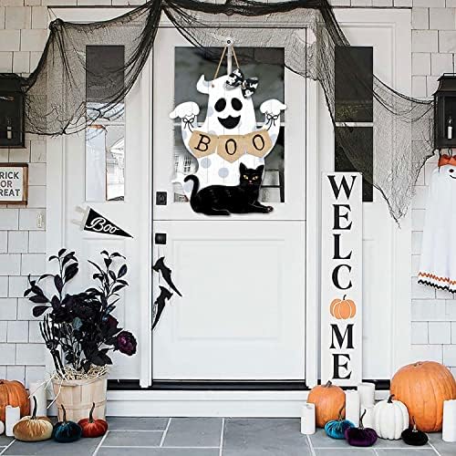Halloween Boo Decorations Ghost Door Sign Wooden Wreath Outdoor Indoor