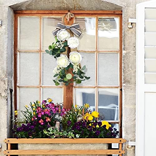 2 Pcs Farmhouse Green Eucalyptus Wreath Artificial Swag for Front Door Accent Decor