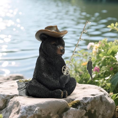 Hodao Black Bear Fishing Statue Home Decor