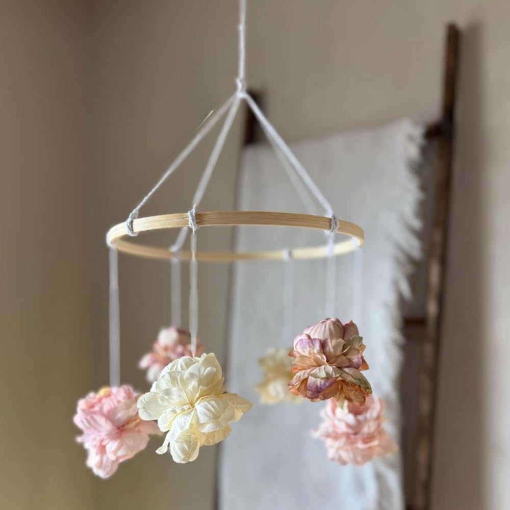 Cute Round Floral Wooden Mobile for Home Decor