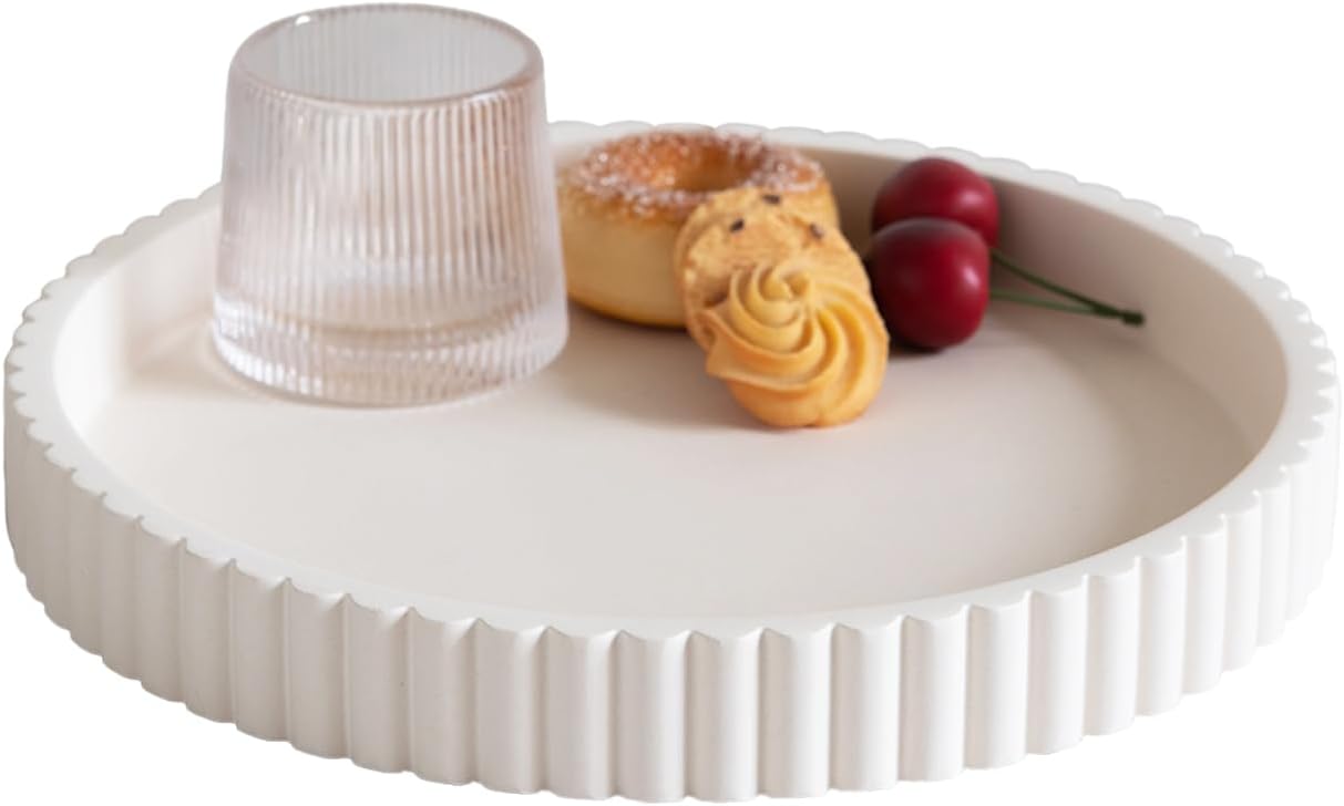 Aftermat Decorative Tray Round 11 Inch White Concrete