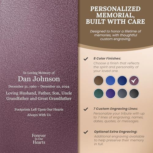 Amaranthine Urn Decorative Cremation Urn for Human Ashes - Customizable Metal Urn with Base Text and Color Made in USA