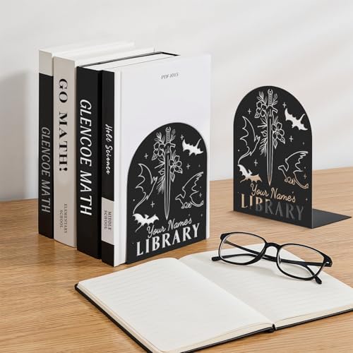 Personalized Dragon Book Ends 2 Pcs Custom Metal Bookends for Home Office