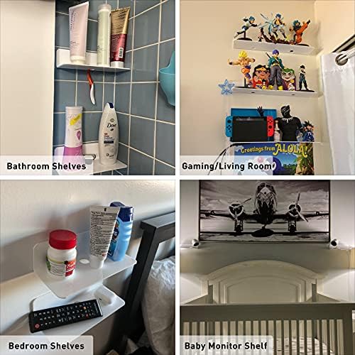 OAPRIRE White Floating Shelves Set of 2 - Wall Mount with Cable Clips