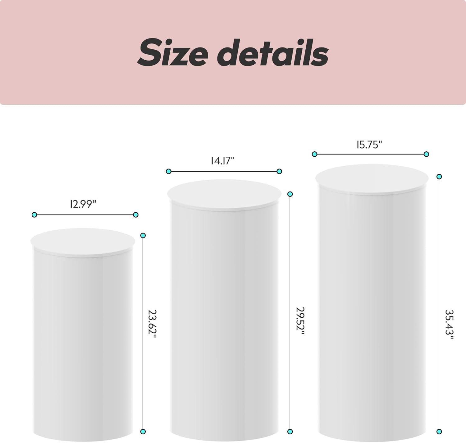 3PC Cylinder Pedestal Stands for Party Display White Round Large Cylinder Tables for Wedding Birthday Events