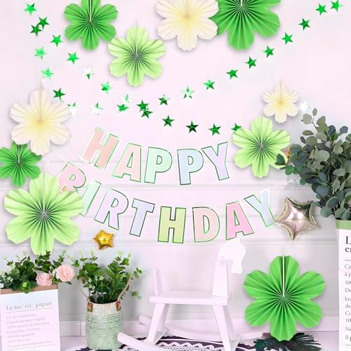 PheiLa Paper Flowers Decor Set of 9 Green Fans