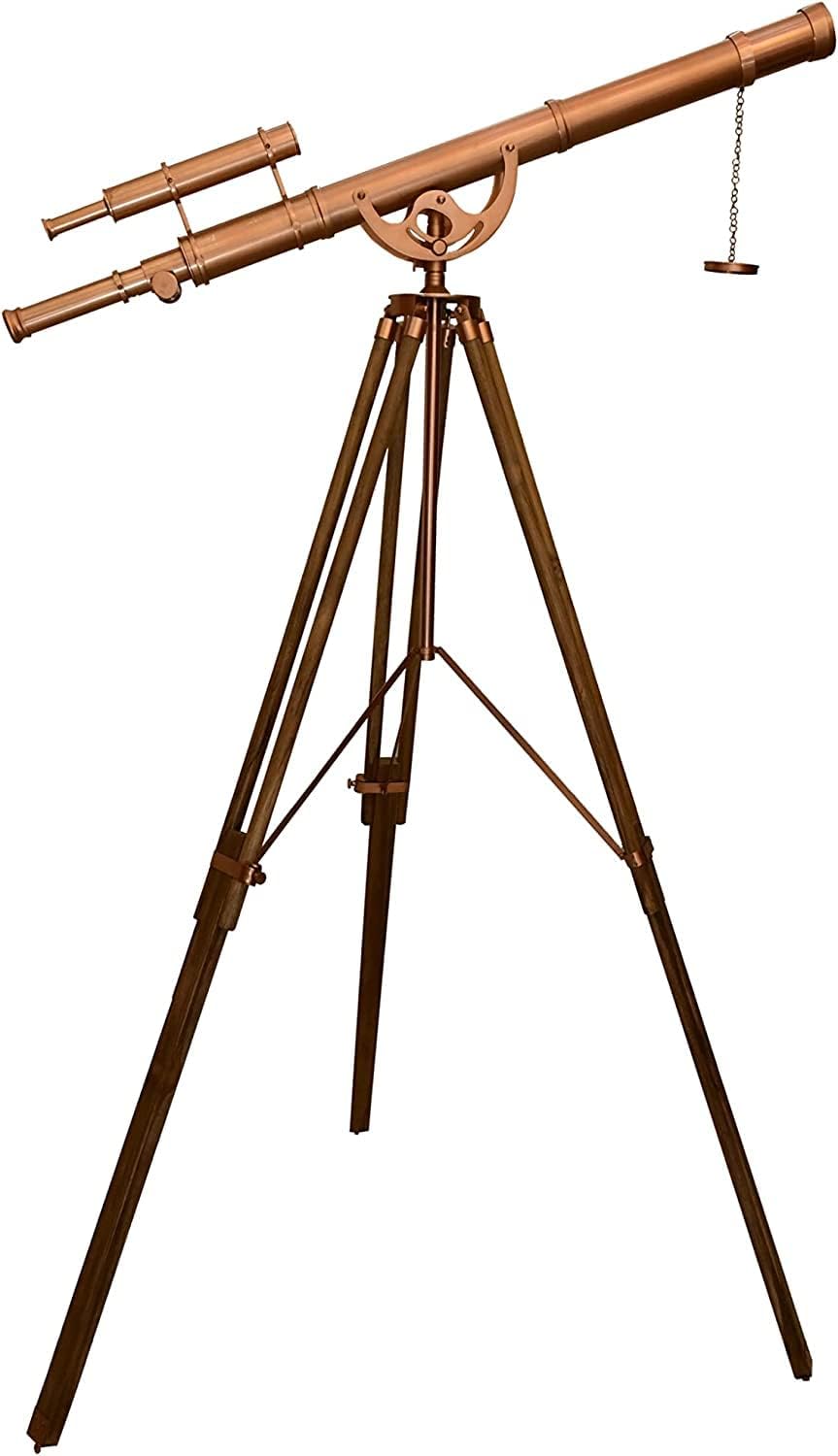 Vintage Handmade Brass Telescope with Teak Tripod Stand