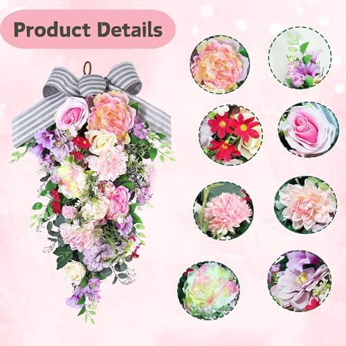 24-Inch Lighted Spring Peony Wreath for Front Door