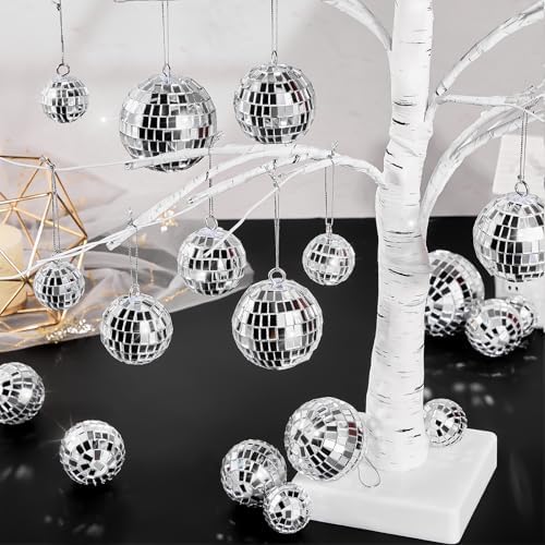 20 Pack Silver Mini Hanging Mirror Balls for 70s Birthday Party Decor