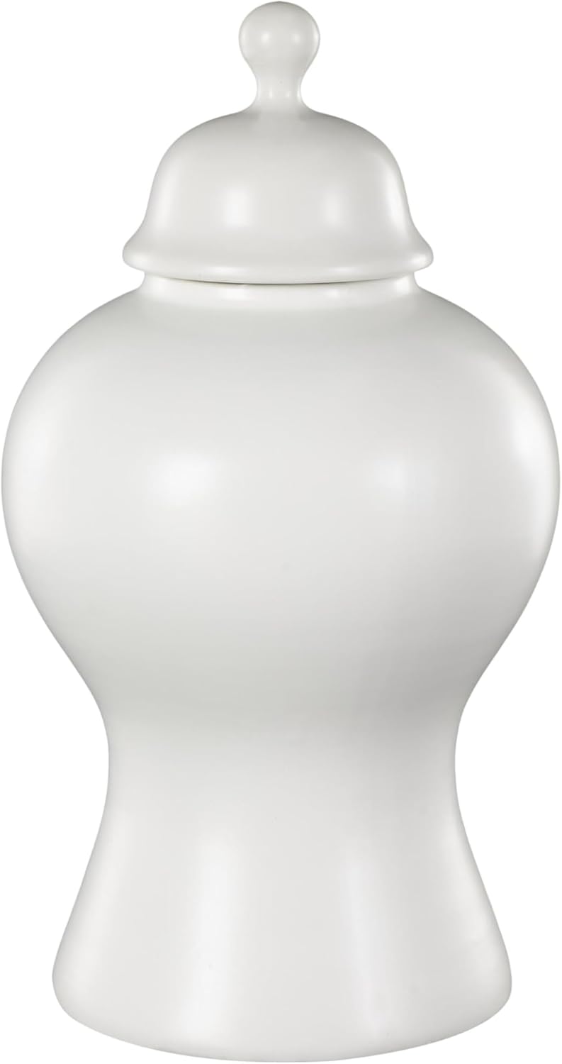 Deco 79 White Ceramic Decorative Jar with Lid and Ball Knob