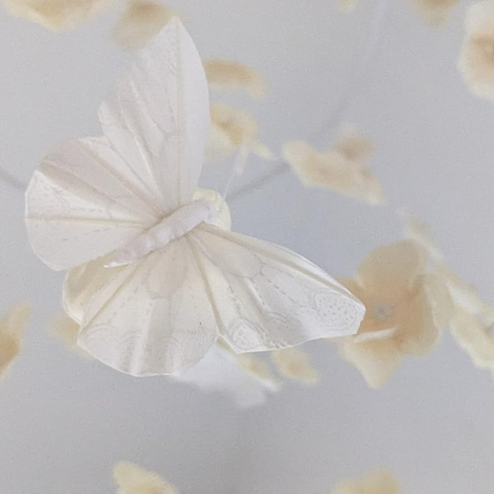 Modern Beige Butterfly Mobile 32 Inch Whimsical Flower Hanging Decor for Home