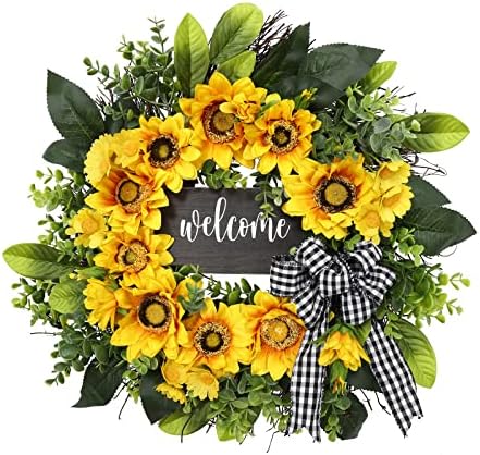 Vofuly Sunflower Wreath 20 Inch Welcome Front Door Decor
