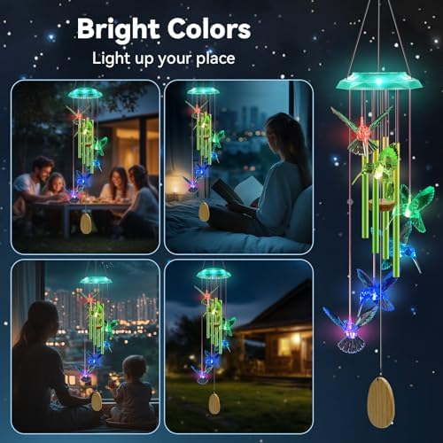 Hummingbird Solar Wind Chimes for Garden 37 Long