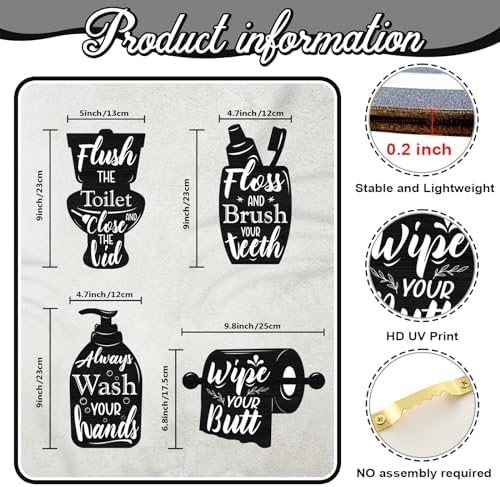 Funny Bathroom Wall Decor Signs Set of 4