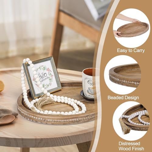 Oval Decorative Tray with Wood Bead Garland - 16x118in