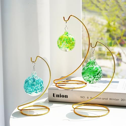 HD HYALINE DORA 3 Pack Gold Hanging Ornament Display Stand Holder Hook for Glass Globe Terrarium Table Decor