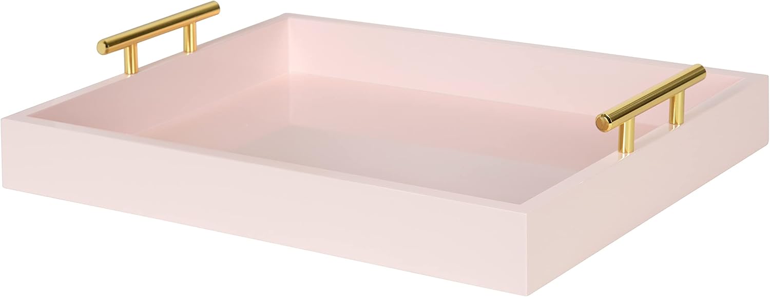 Kate and Laurel Lipton Decorative Tray with Polished Gold Handles Soft Pink