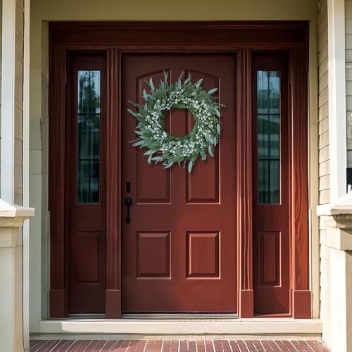 26 Inch Eucalyptus and Babys Breath Wreath for Front Door
