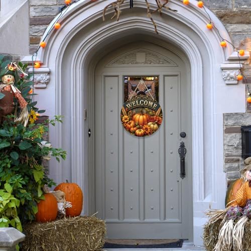 Fall Welcome Door Sign with Rustic Pumpkin Design