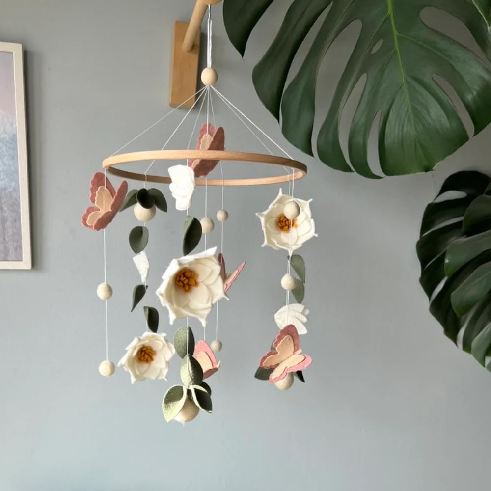Whimsical Butterfly Mobile 74 Inch Green Floral Hanging Decor