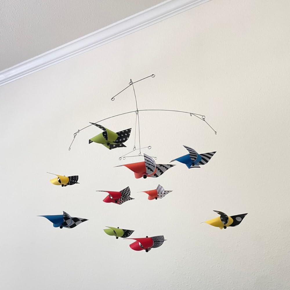 Colorful Wire and Cardstock Mobiles - Handmade Kinetic Sculpture