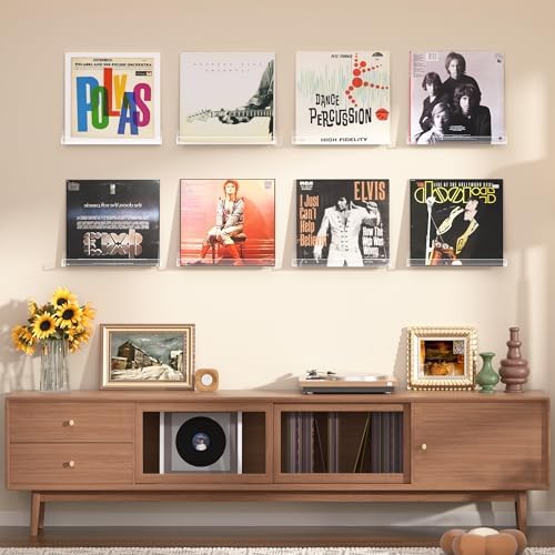 Upsimples 8 Pack Vinyl Record Wall Shelves Clear Acrylic Floating Display for Album Storage