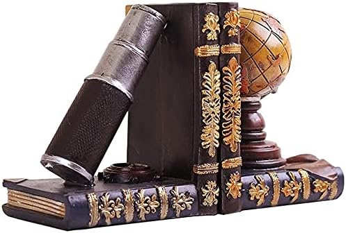 Retro Globe Telescope Bookends Resin Decor 6 Inch