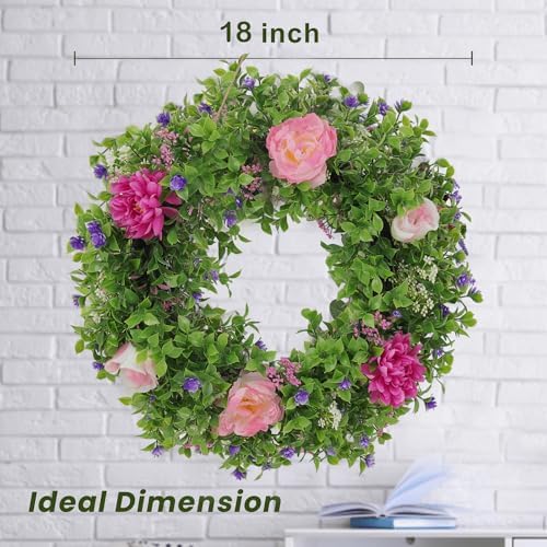 Summer Wreaths for Front Door - 18 Inch Artificial Greenery Wreath