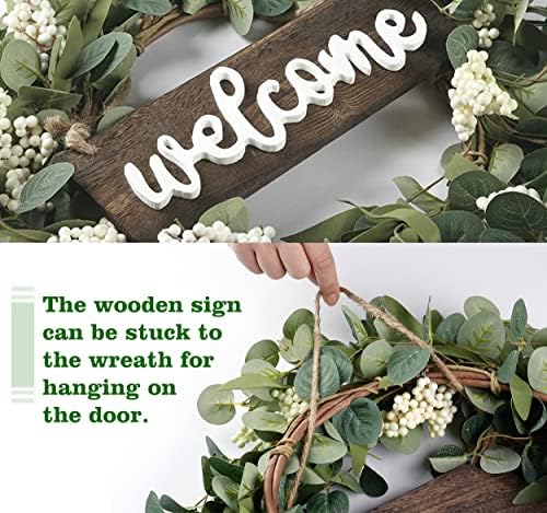 Sggvecsy Green Eucalyptus Wreath with Welcome Sign 20in Decor