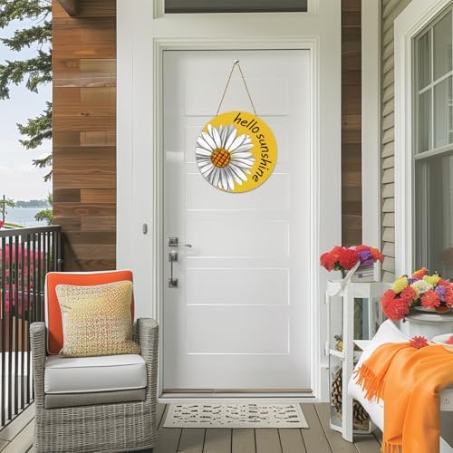 Summer Decor Daisy Front Door Wreath Hello Sunshine Wooden Sign Hanger