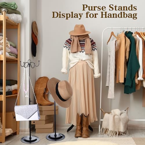4 Pcs Metal Adjustable Height Purse Display Stand with 4 Hooks Black