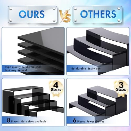 Aheroi Acrylic Risers 8 Pcs 2 Set Black Display Stands