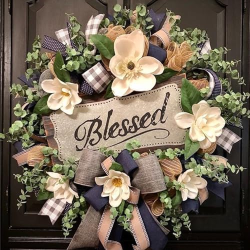 White Magnolia Wreath for Front Door Farmhouse Decor