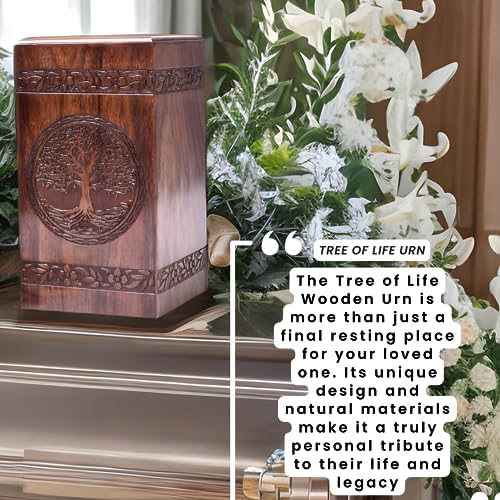 Tamanna Rosewood Urn For Human Ashes - Tree Of Life Wooden Box - Personalized Cremation Urn