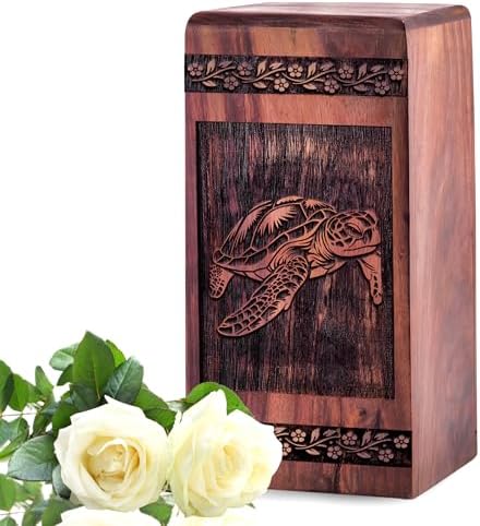 Turtle Wooden Urn for Adult Human Ashes - 14 Inch
