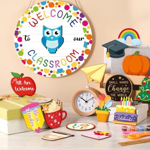 Ctosree Classroom Welcome Sign 12x12 Inches Decorative Door Hanger