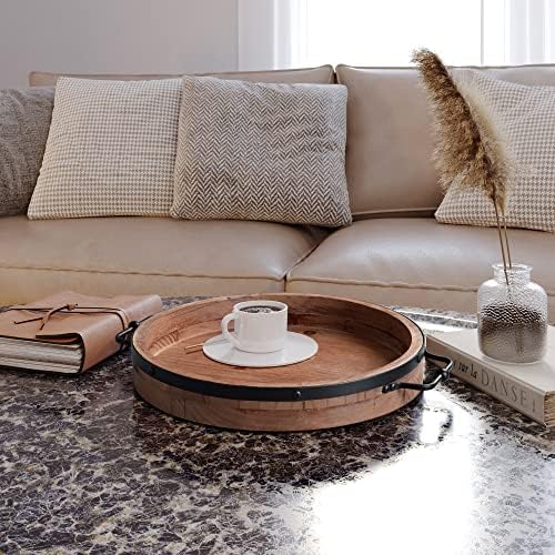 Round Coffee Table Tray with Metal Handles