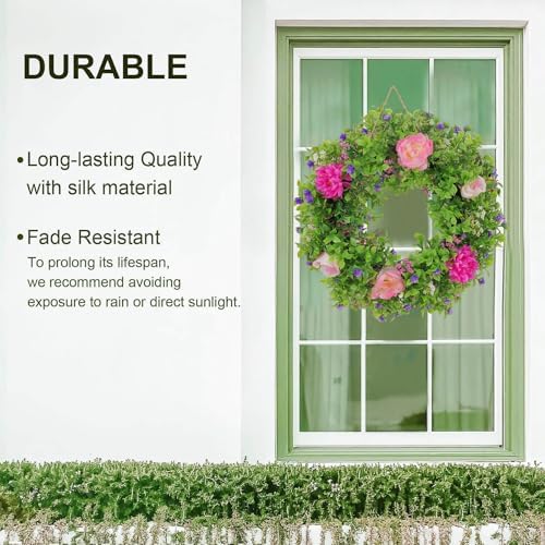 Summer Wreaths for Front Door - 18 Inch Artificial Greenery Wreath