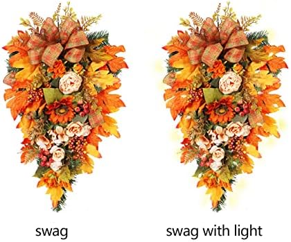 Harvest Teardrop Swag with Peonies and Maple Leaves